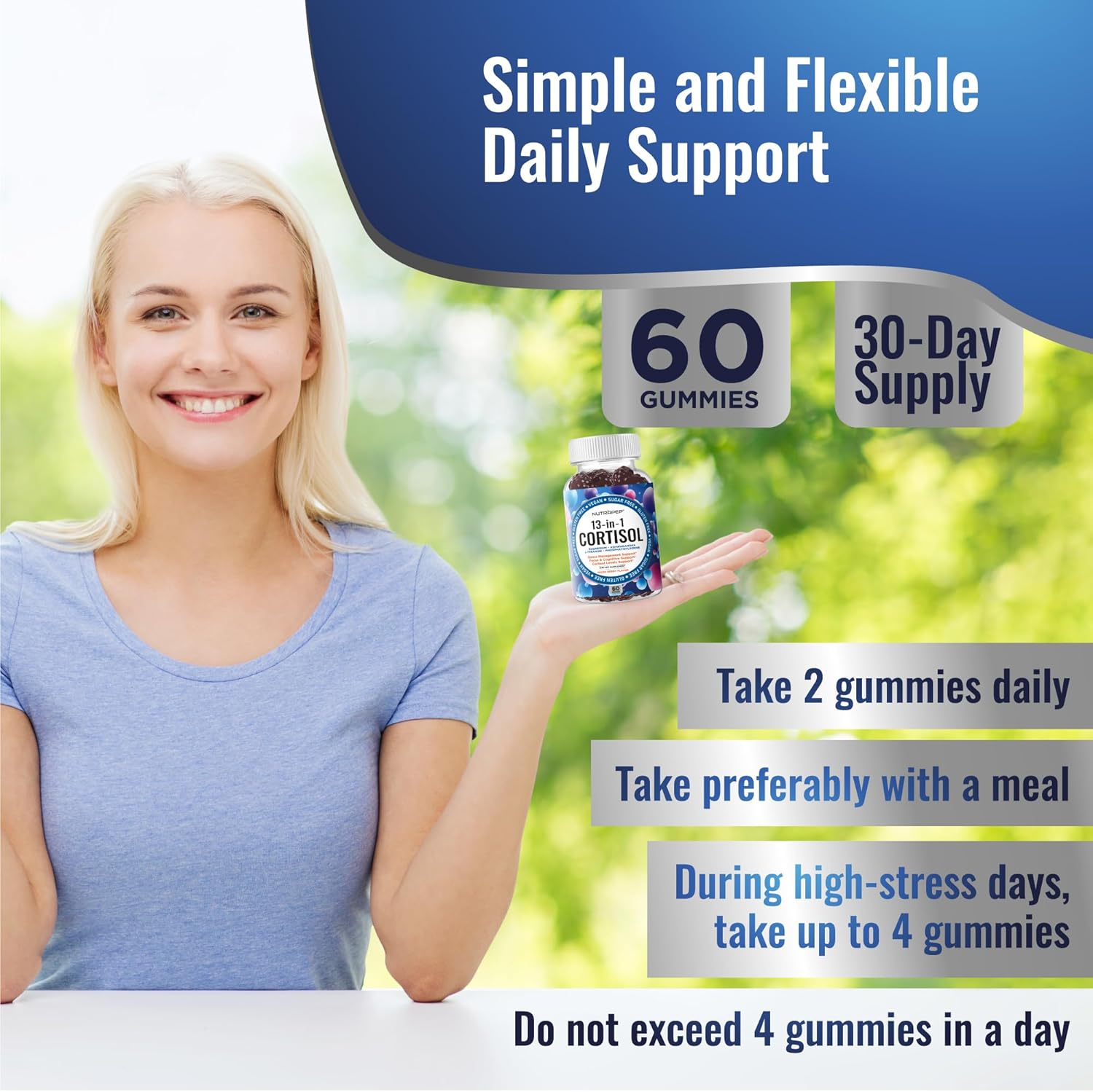 NutraPep Cortisol Gummies for Women Men - 13-in-1 High Cortisol Reducer with Ashwagandha Magnesium L-theanine Rhodiola Rosea - Daily Cortisol Detox Manager for Stress Focus Support - Vegan Sugar Free - Image 5