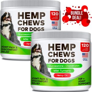 Hemp Chews + Glucosamine Combo for Picky Eaters - Duck and Bacon - Advanced Hip & Joint Supplement w/Hemp Oil Turmeric MSM Chondroitin + Hemp Protein to Improve Mobility - Joint Pain Relief