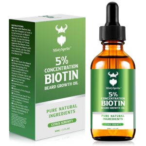 MistySprite Men's Beard Growth Oil - 5% Biotin, Citrus Serenity Scent, 2 oz (Pack of 10) - Softens, Conditions, No Itch & Dandruff, Ideal Gift