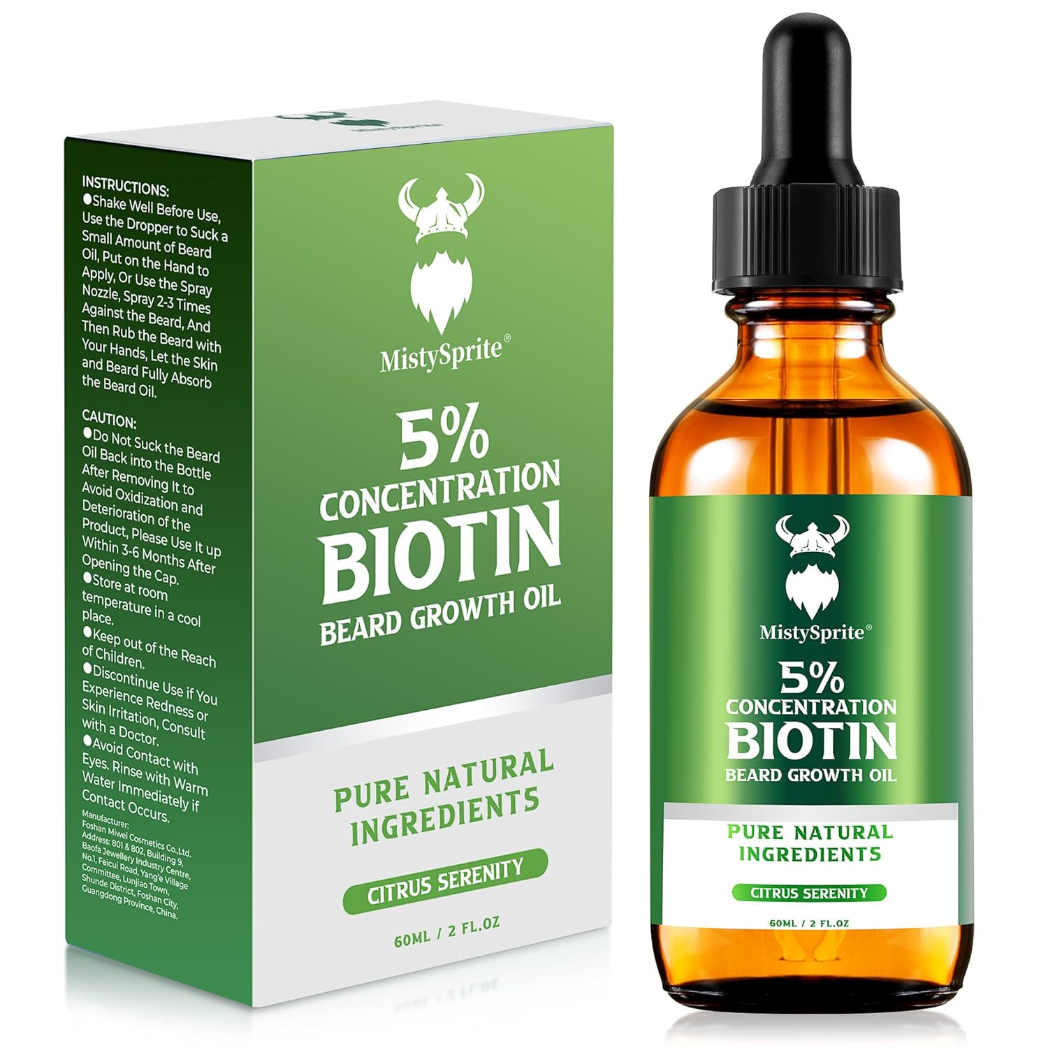 MistySprite Men's Beard Growth Oil - 5% Biotin, Citrus Serenity Scent, 2 oz (Pack of 10) - Softens, Conditions, No Itch & Dandruff, Ideal Gift