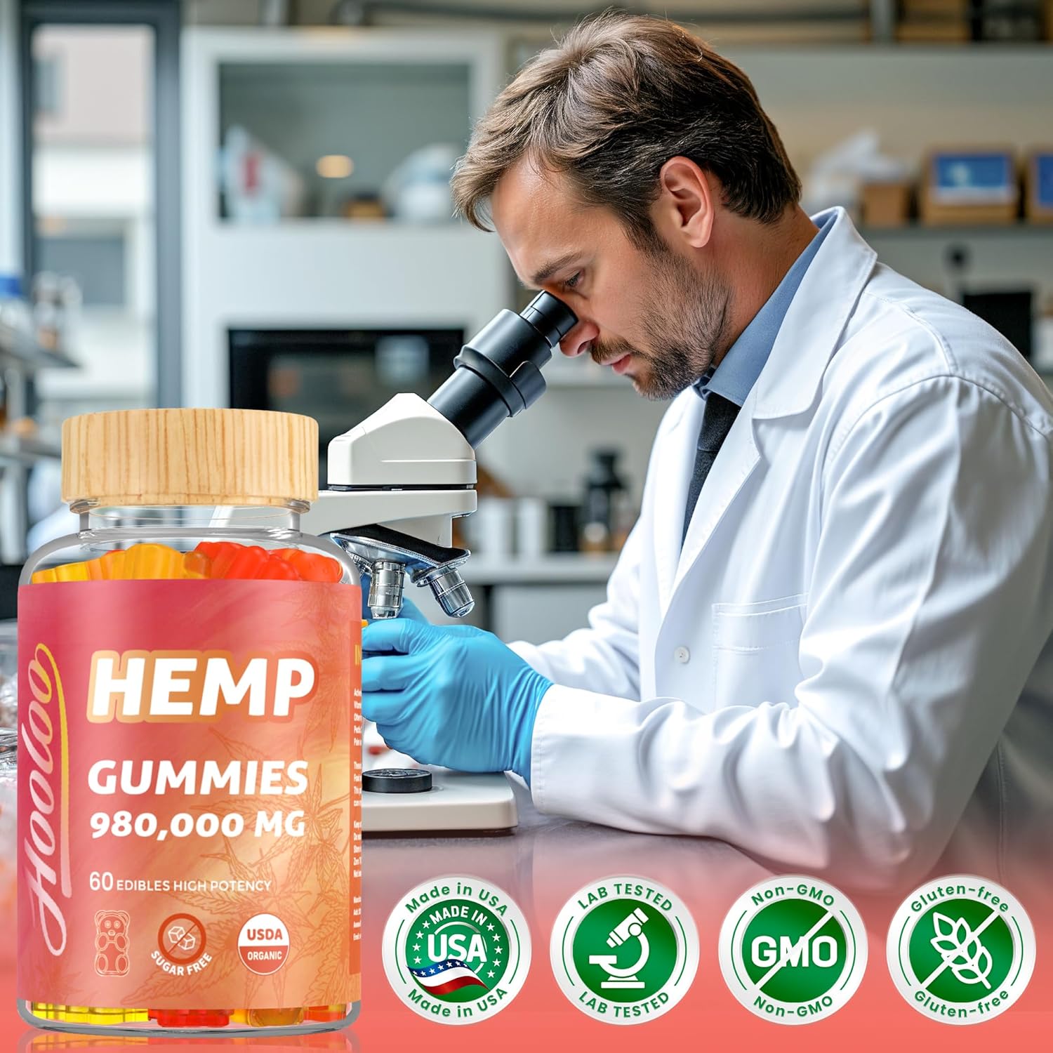 HOOLOO Hemp Gummies 980,000 Fruity, Bears Sugar Free Hemp Gummy for Adults, Made in USA - Image 6