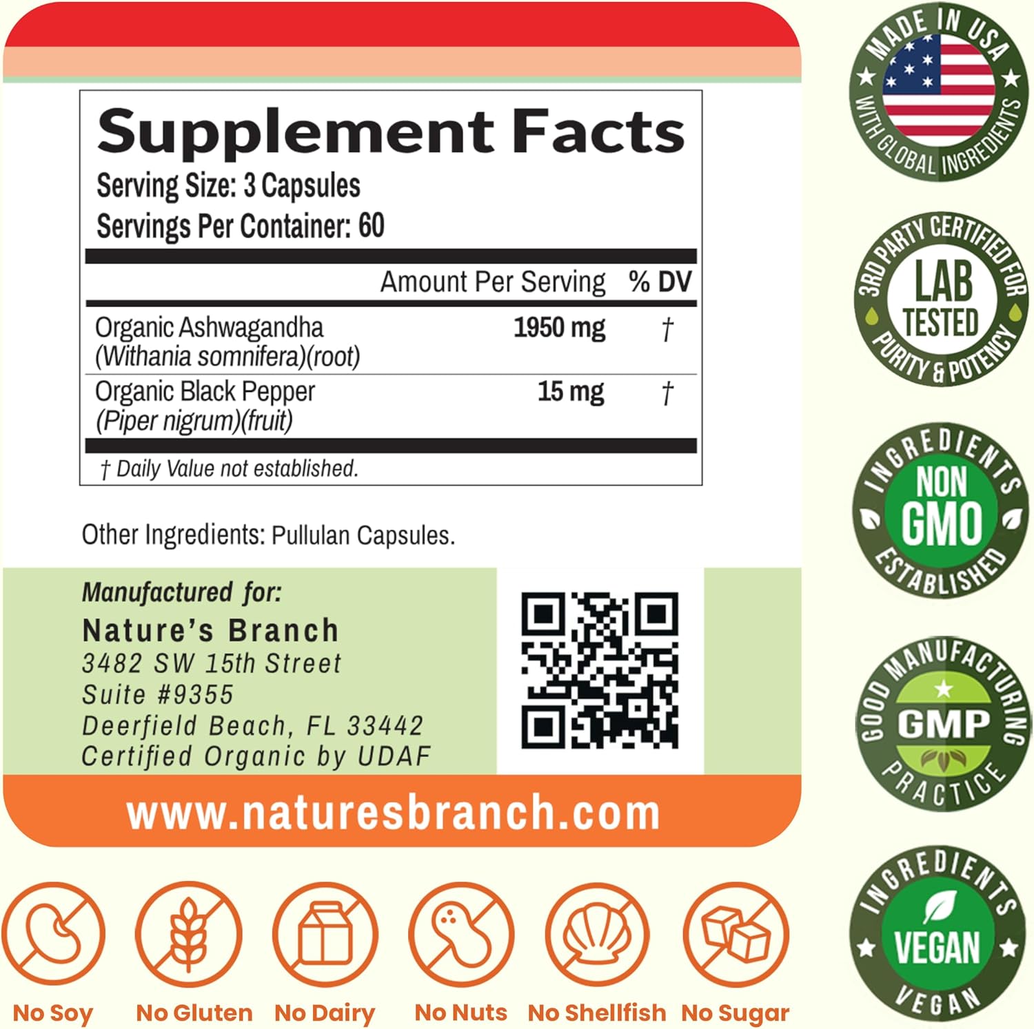 UDAF Certified Organic Ashwagandha with Black Pepper, 1965mg - Extra Strength for Stress, Sleep, Mood, Thyroid, Energy, Hair, Vegan Pure Root Extract Powder Supplement for Men and Women | 180 Capsules - Image 6