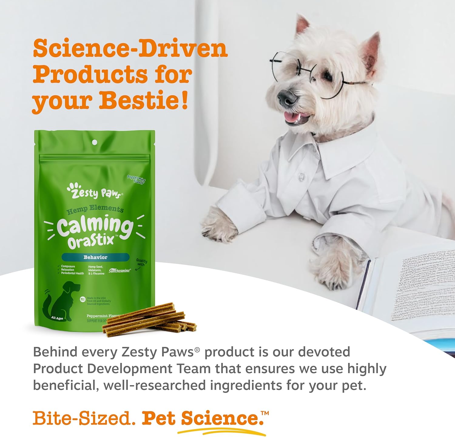 Zesty Paws OraStix for Dogs - Calming Dental Sticks for Stress with Hemp Melatonin Chamomile Dog Healthy Teeth and Gums Calm Composure for Fireworks and Thunderstorms - 12oz - Image 5