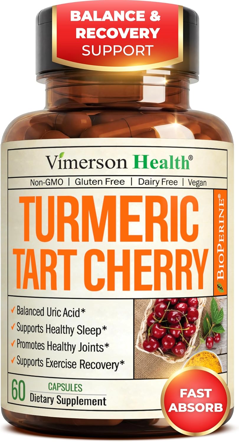 Tart Cherry Capsules – Turmeric Curcumin Supplement with Tart Cherry Extract & Celery Seed Extract – Turmeric Curcumin with Black Pepper for Uric Acid Balance, Joint Health & Sleep Aid - 60 Count