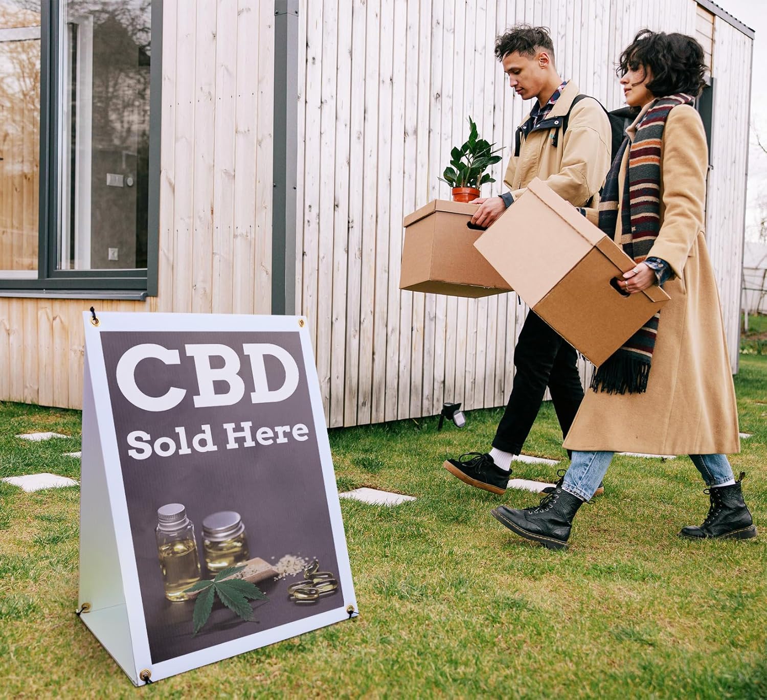 CBD Sold Here Sidewalk Sign 18 Inch x 24 Inch A-Frame Images On Both Sides | Herbal Remedies, Stress Relief, Natural Wellness | Made in USA - Image 4