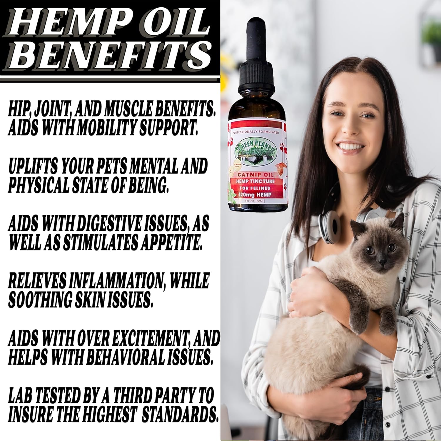 Pet Hemp Oil | Catnip Oil | Dogs and Catsl | Aids with Anxiety, Stress, Pain, Hip, Joint, and Muscle Support for Young to Senior Pets | 120MG Organic Hemp | 100% Natural | Green Planet Hemp - Image 4