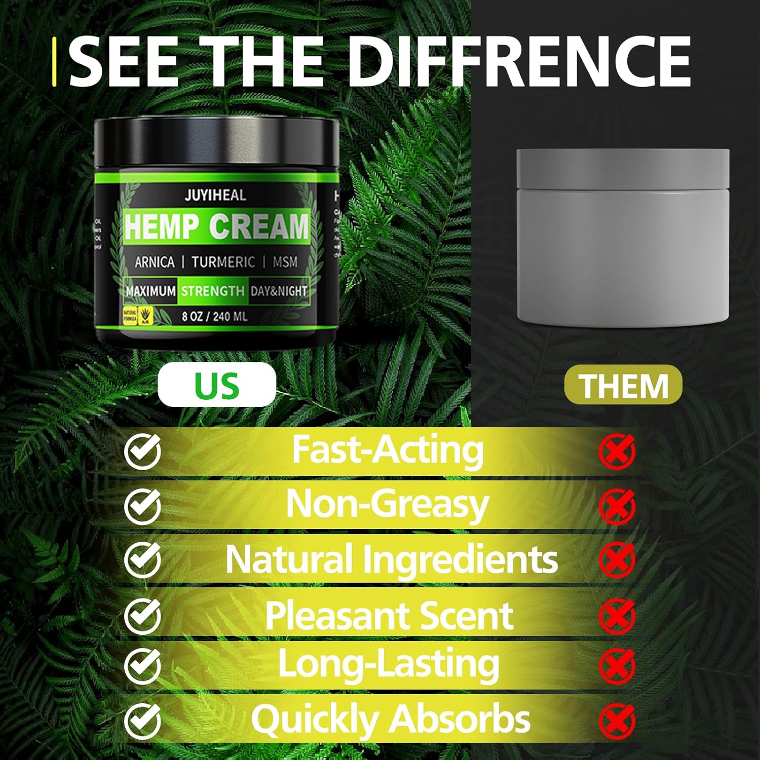 8oz Natural Instant Hemp Cream - Hemp Oil & Arnica, MSM, Turmeric, Menthol, Aloe-Natural Hemp Oil Extract Gel - Image 4