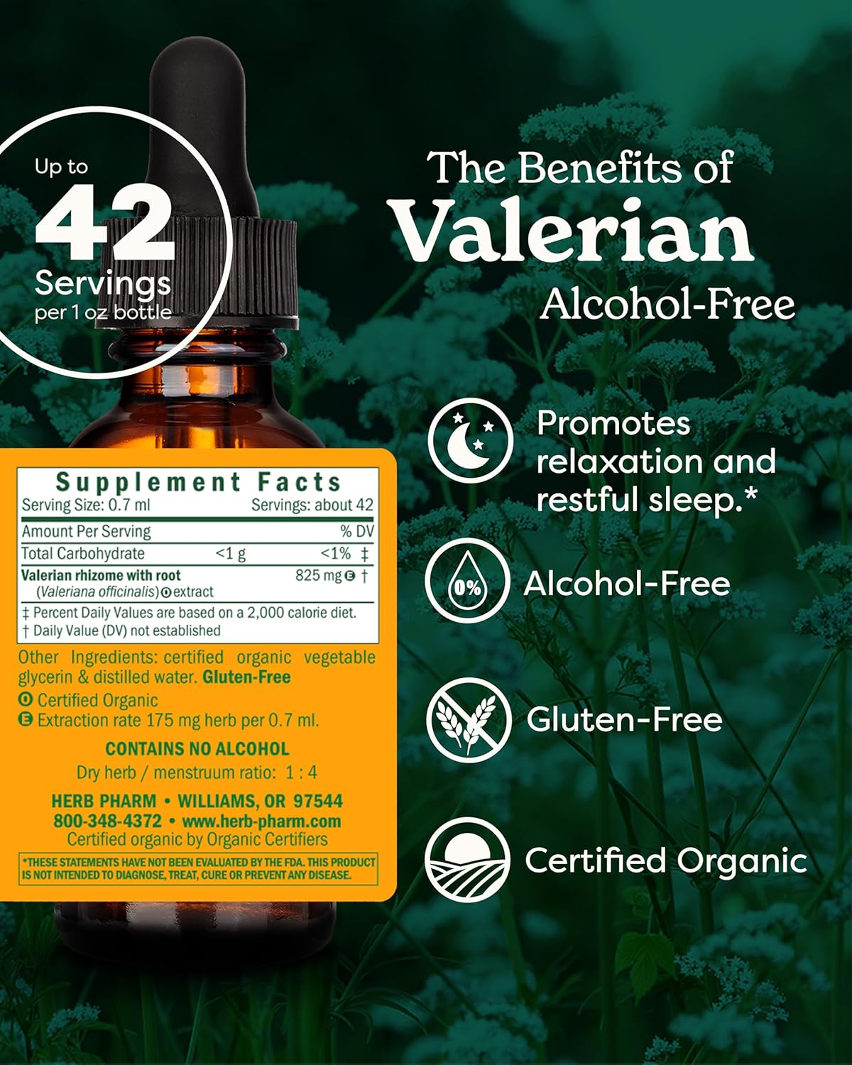Herb Pharm Organic Valerian Root Liquid Extract, Alcohol-Free: Sleep & Relaxing, Calming Nighttime Sleep Support Supplement, Sugar-Free Herbal Supplement, 1 Oz - Image 2
