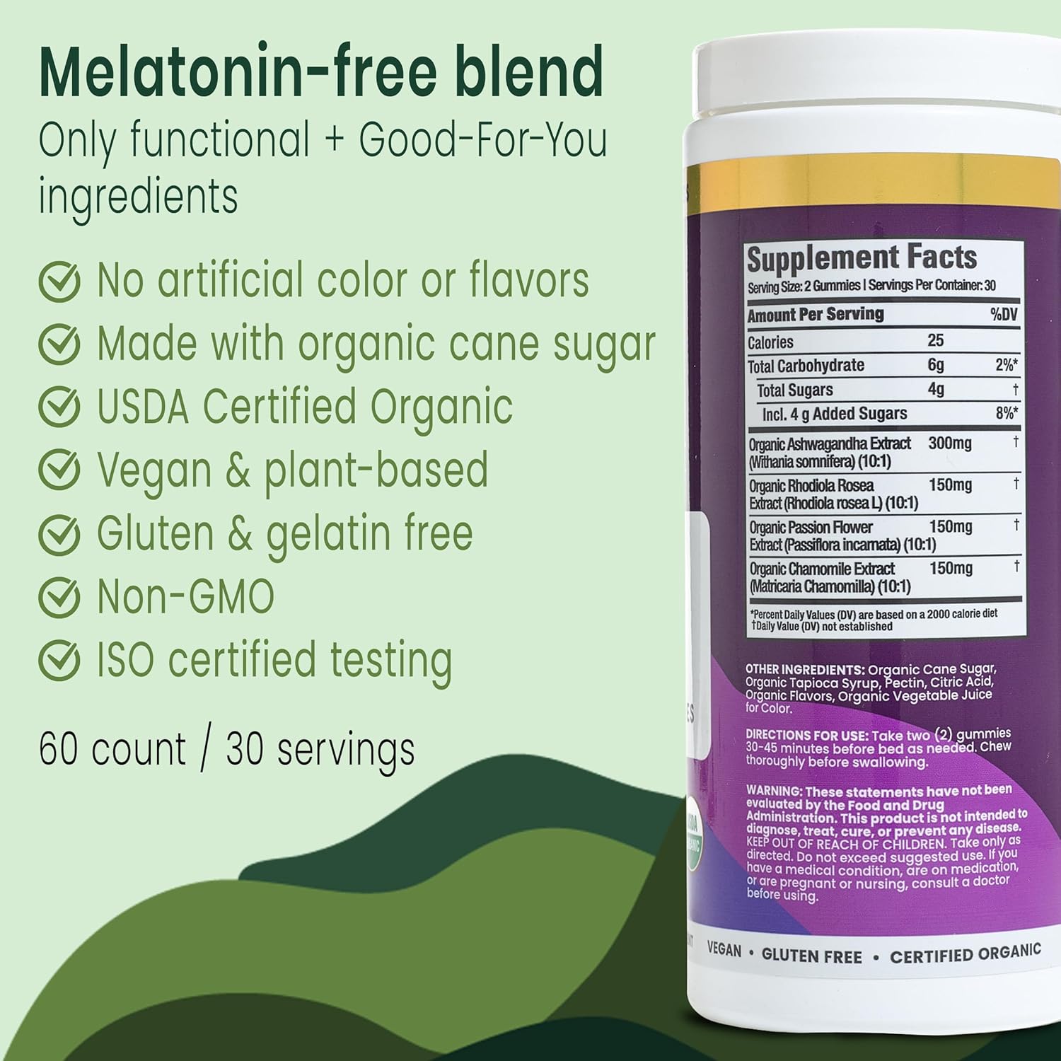 Sunsoil Better Sleep Organic Gummies, No Melatonin, Ashwagandha, USDA Certified Organic, Vegan, Gluten-Free, Sleep Support - Image 5