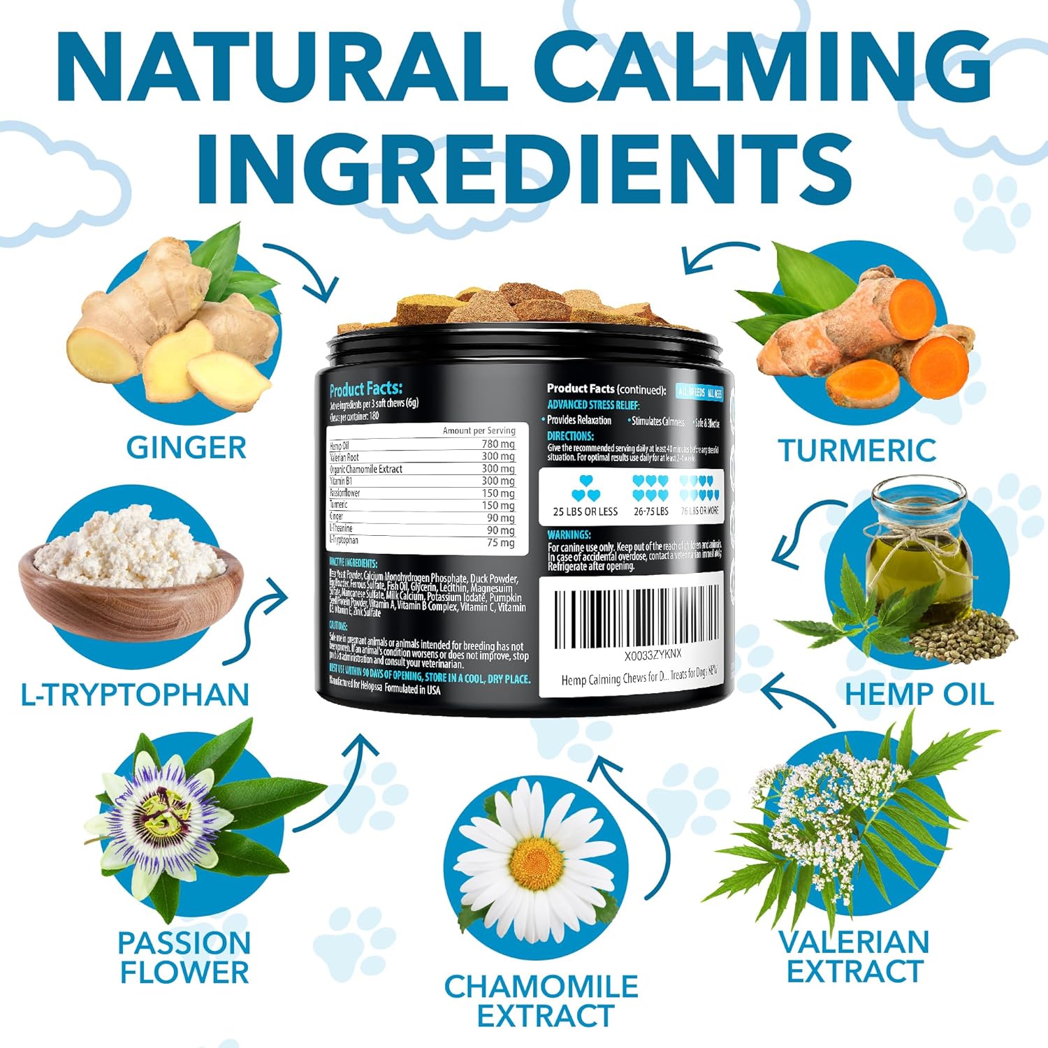 Hemp Calming Chews for Dogs with Anxiety and Stress - 360 Soft Dog Calming Treats - Dog Anxiety Relief - Storms, Fireworks, Thunder, Barking, Separation Aid - Valerian Root - L-Tryptophan - Hemp Oil - Image 3