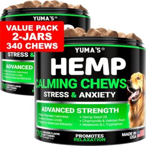 YUMA'S (2 Pack) Hemp Calming Chews for Dogs - Advanced Dog Calming Chews - Anxiety Relief Treats - Separation Aid, Barking, Stress Relief, Thunderstorms - Melatonin - Hemp Oil - Made in USA