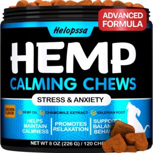 Hemp Calming Chews for Dogs with Anxiety and Stress - Anxiety Relief Chews for Storms, Fireworks, Thunder, Barking, Separation - Valerian, L-Tryptophan, Hemp Oil - Chicken - 120 Dog Calming Treats