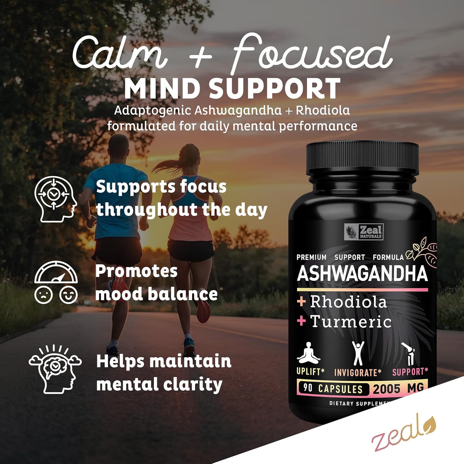 Zeal Organic Adaptogenic Ashwagandha Complex | 2005mg, 90 Capsules | Organic Ashwagandha Root Powder + Rhodiola Rosea + Turmeric | 3-in-1 Stress Relief, Energy & Joint Support Supplement - Image 4