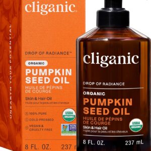 Cliganic Organic Pumpkin Seed Oil, 100% Pure - For Face & Hair | Natural Cold Pressed Unrefined (Packaging May Vary)