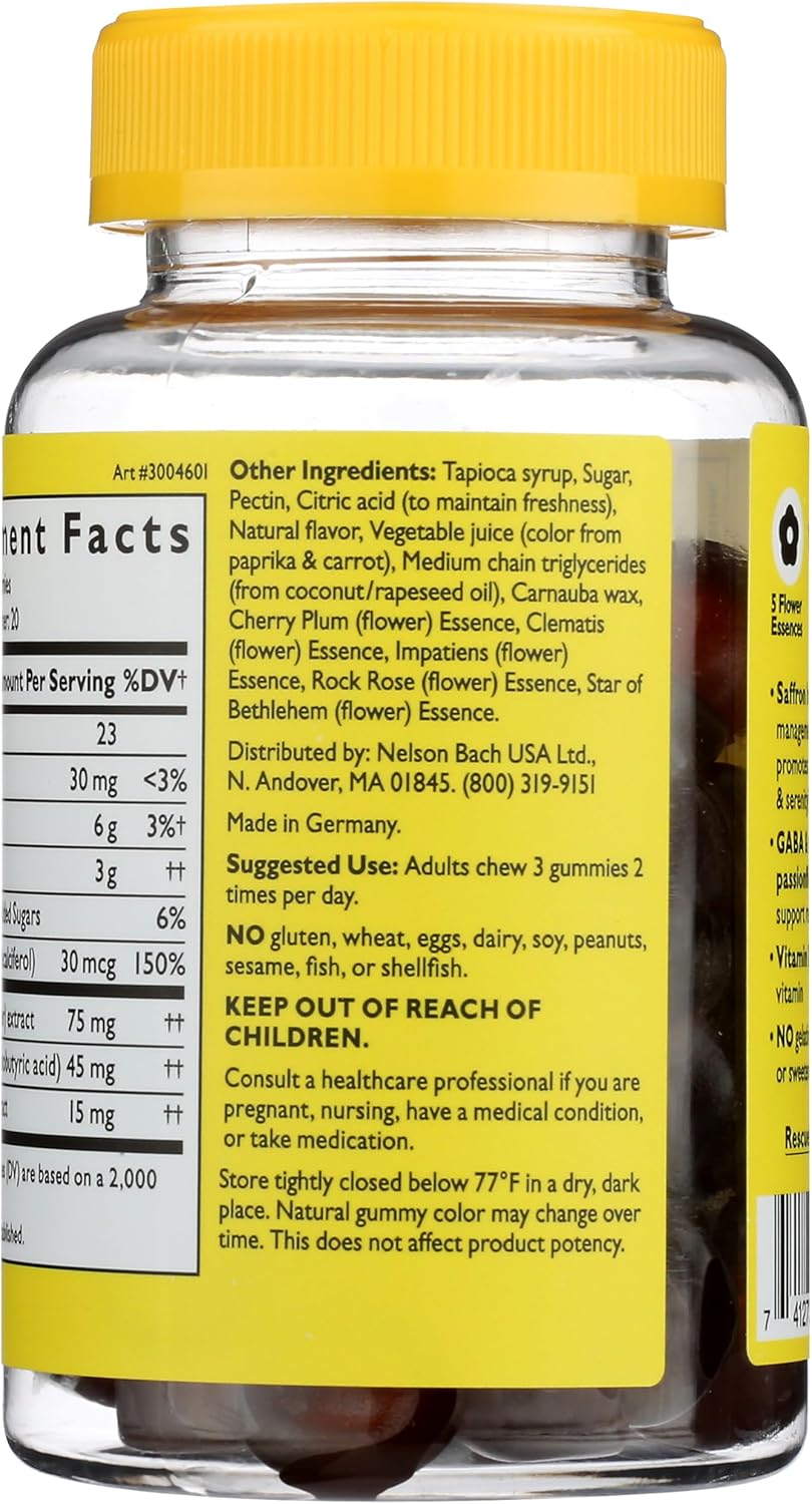 Bach Rescue Plus Mood & Stress Support Gummies, Daytime Dietary Supplement with Passionflower, GABA, Saffron & Vitamin D, Natural Orange Flavor, Vegan & Gluten-Free, 60 Count - Image 2