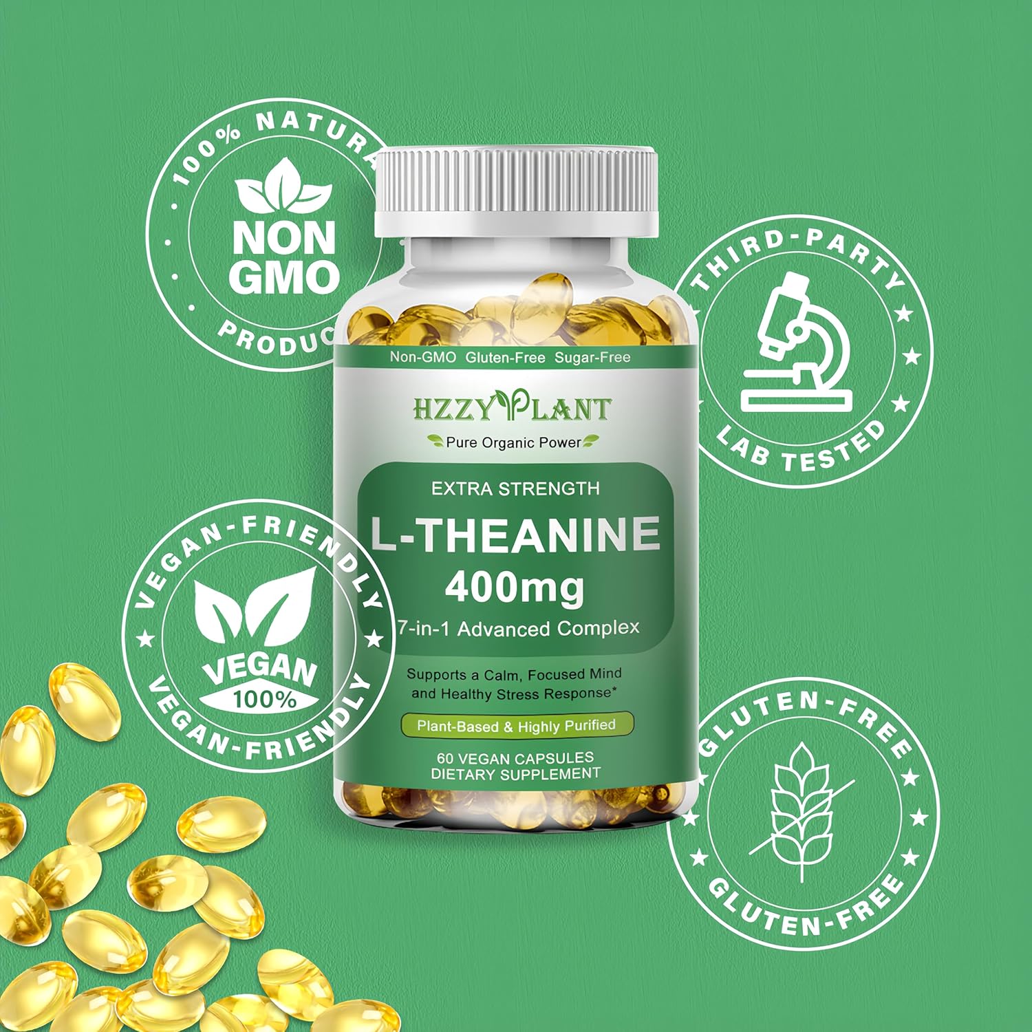 L Theanine Softgels, High Absorption L-Theanine 400 mg for Women & Men, Extra Strength L Theanine Stress Relief with Ashwagandha, Lemon Balm for Calm Focus & Mood Balance, Plant Based, Non-GMO, Vegan - Image 6