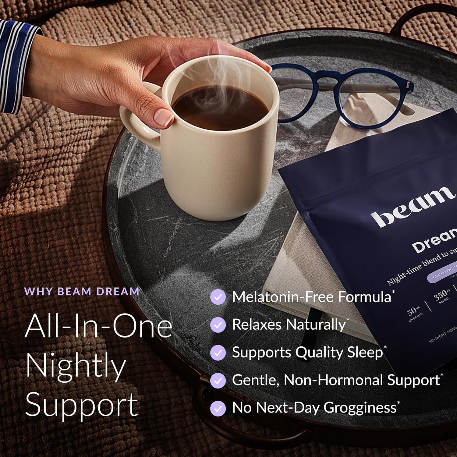 Beam Dream Sleep Powder, L-Theanine, Apigenin, Reishi and Magnesium, Third Party Tested Natural Sleep Aid & Sleep Supplement, Health and Wellness Gift, Natural Sleep Support, Non-GMO, 30 Servings - Image 2