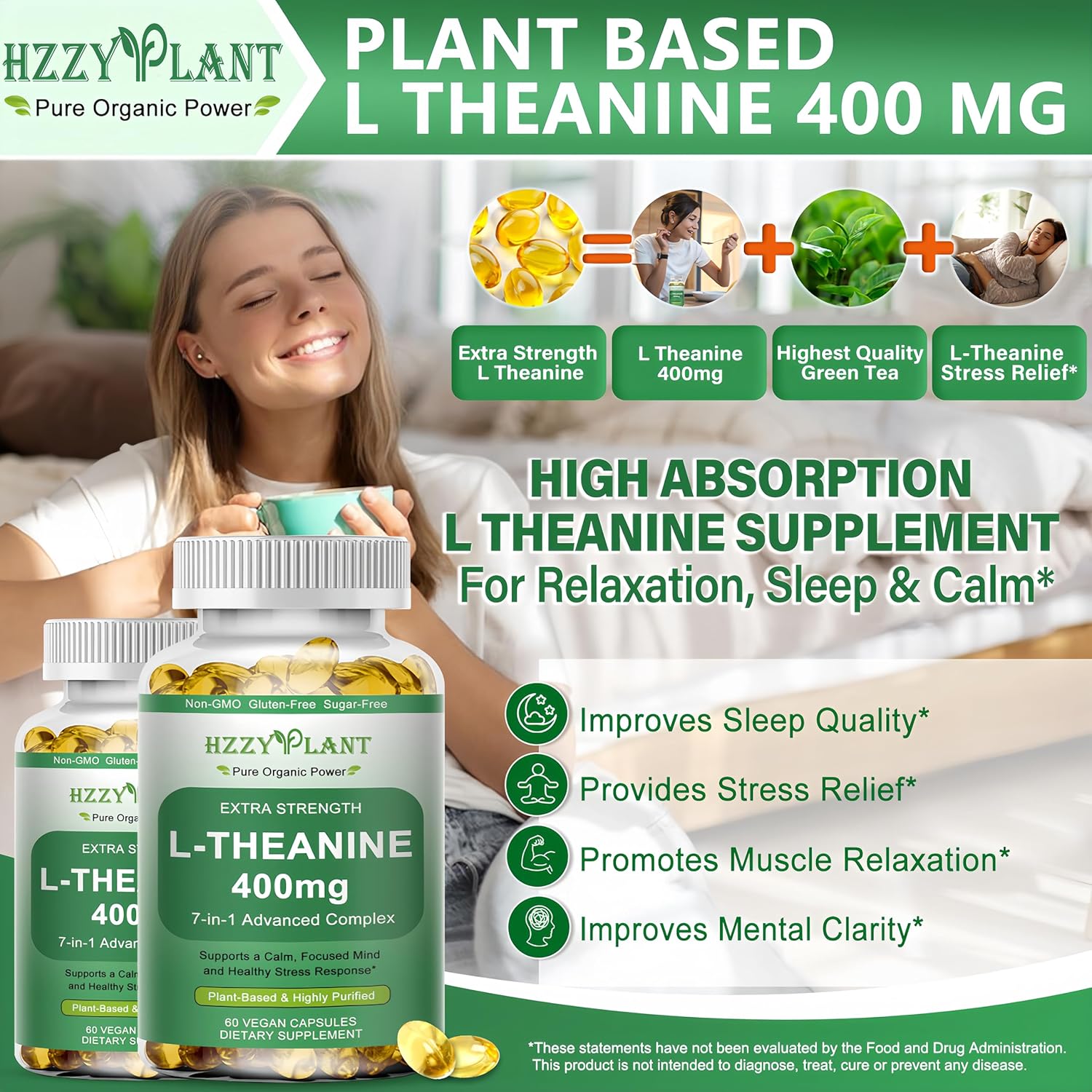 L Theanine Softgels, High Absorption L-Theanine 400 mg for Women & Men, Extra Strength L Theanine Stress Relief with Ashwagandha, Lemon Balm for Calm Focus & Mood Balance, Plant Based, Non-GMO, Vegan - Image 3