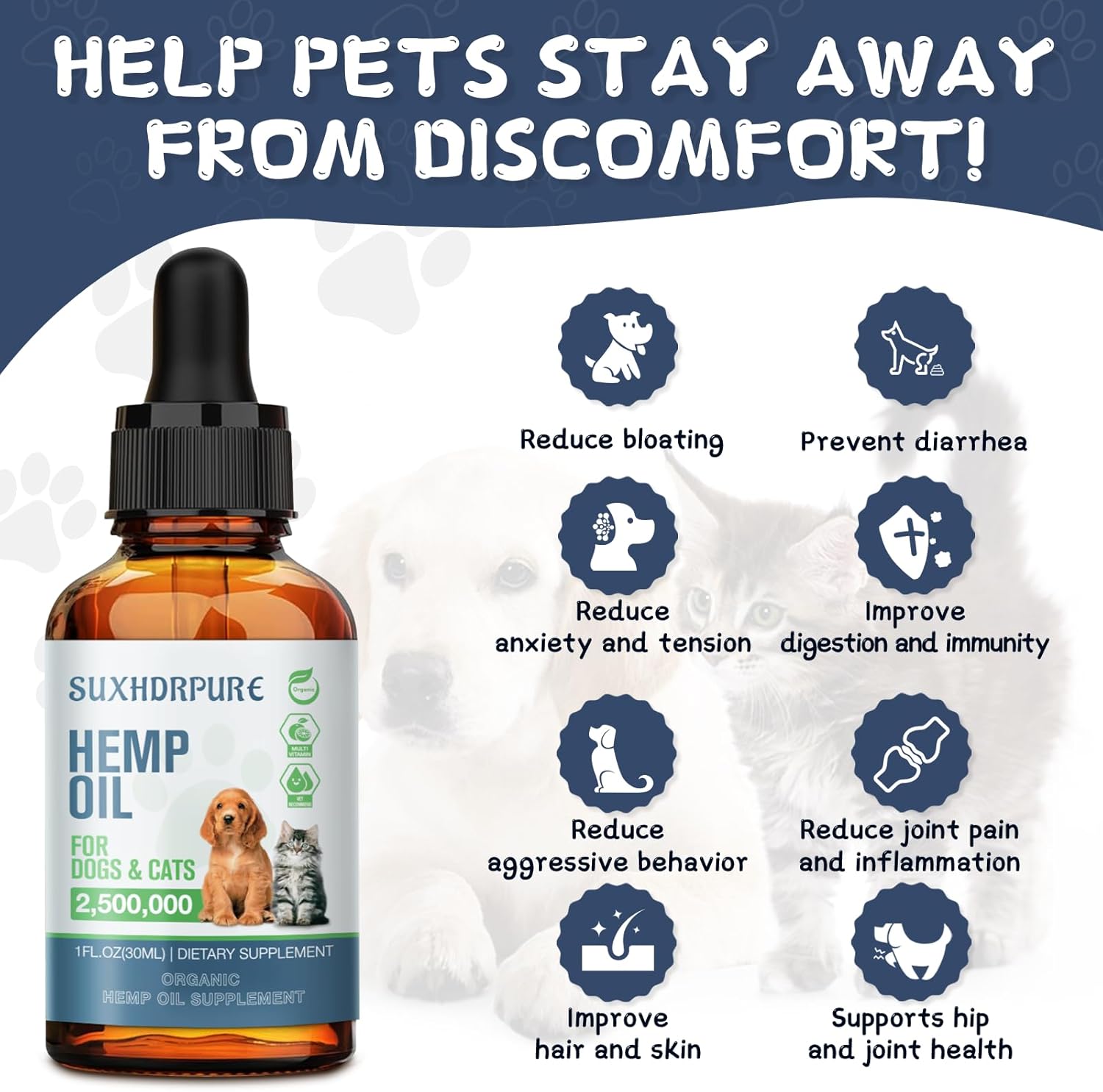 (5 Pack) Hemp Oil for Dogs and Cats - Helps with Anxiety Pain Stress Sleep Arthritis Seizures Relief - Support Hip Joint Health - Hemp Oil Drops Calming Treats - Image 2
