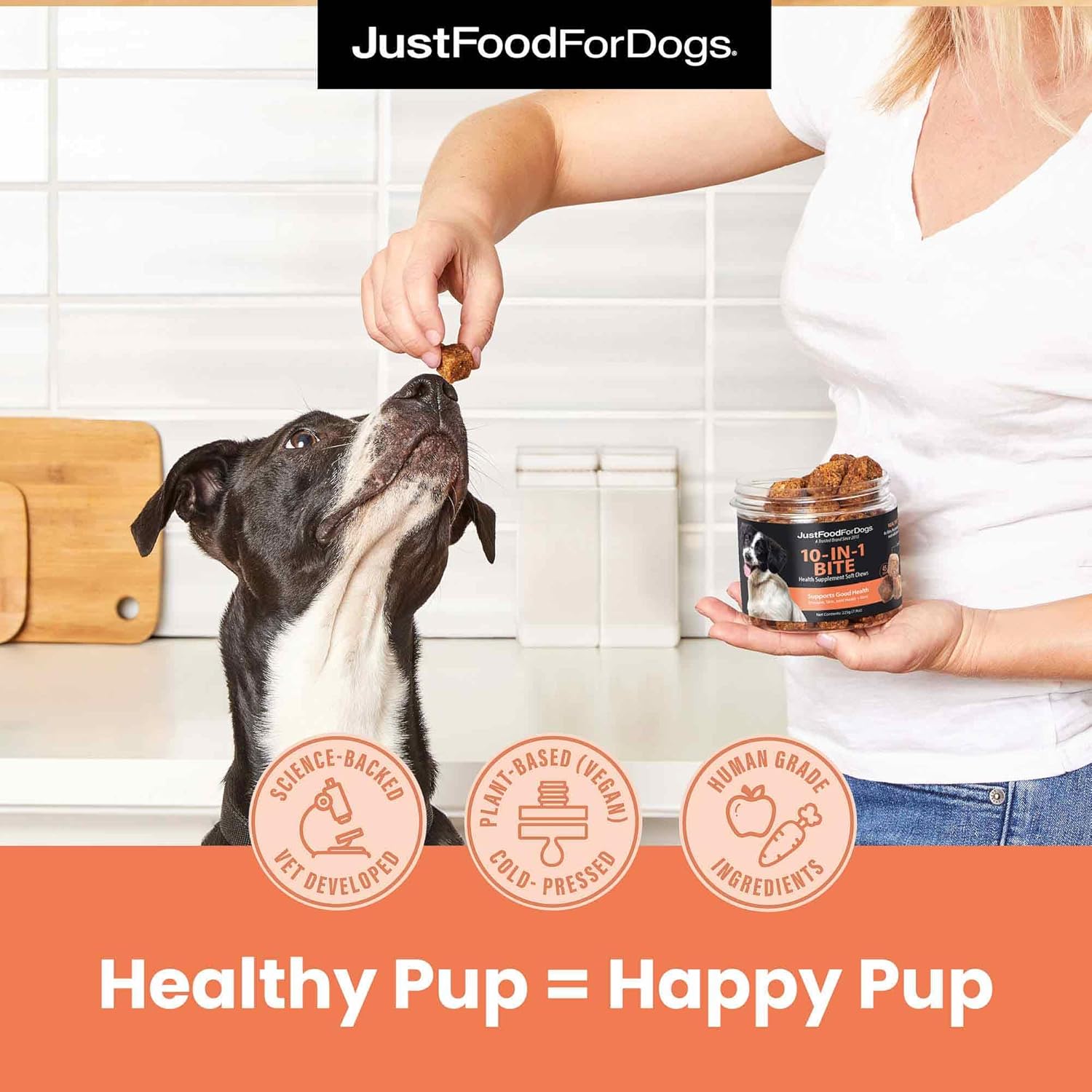 JustFoodForDogs 10-in-1 Multifunctional & Probiotic Supplement Soft Chews for Dogs Plant-Based, Human Grade, Digestive Health Support, Diarrhea -45 Count of Each, 90 Chews Total - Image 5