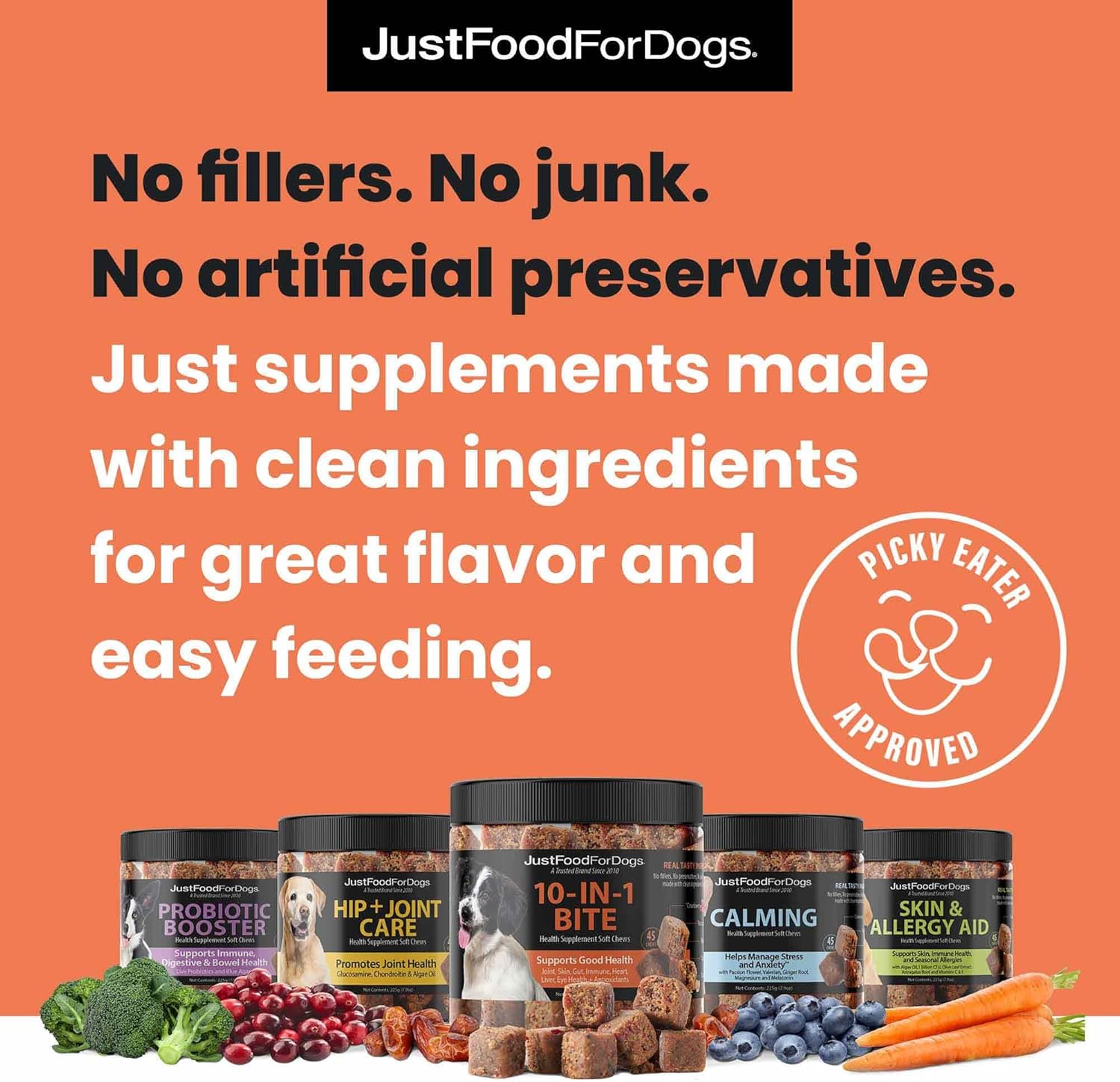 JustFoodForDogs 10-in-1 Multifunctional & Probiotic Supplement Soft Chews for Dogs Plant-Based, Human Grade, Digestive Health Support, Diarrhea -45 Count of Each, 90 Chews Total - Image 8