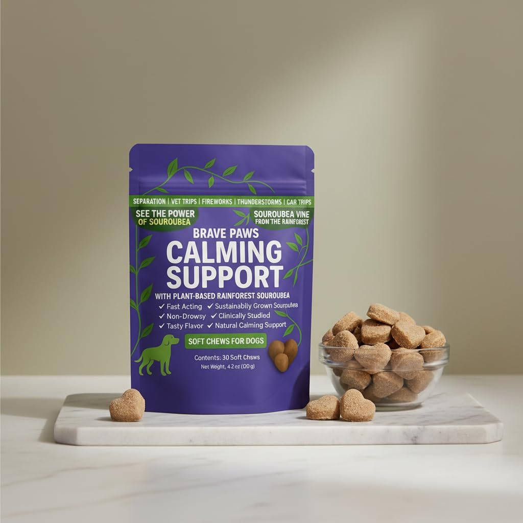 Brave Paws Calming Chews for Dogs - Plant-Based Dog Calming Chews for Anxiety Relief Support with Souroubea - Helps with Dog Separation Anxiety, Stress, Travel & Loud Noises (Fireworks, Thunder) - Image 8