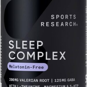 Sports Research® Sleep Complex- Melatonin-Free Vegan Capsules - with Valerian Root, GABA, L-Theanine, Magnesium & 5-HTP - 30 Servings