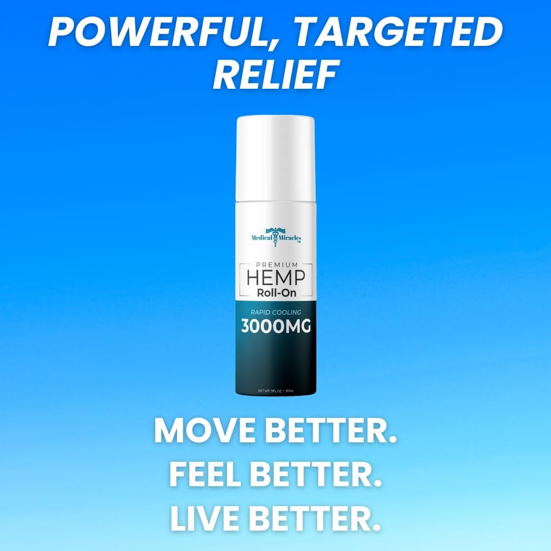 Medical Miracles New Hemp Oil Roll On - Ideal for Muscles, Hips, Joints, Neck, Back, Elbows, Fingers, Hands, and Knees (3000mg Roll-On) - Image 3