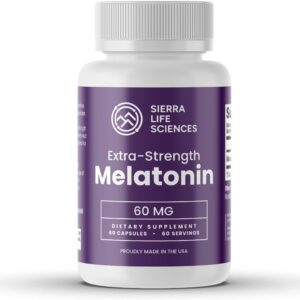 60 mg High Dosage Melatonin Supplement - Extra Strength High Potency Sleep Support, Vegan Non-GMO, Made in USA, Easy-to-Swallow Capsules 60 Count (60 Servings)