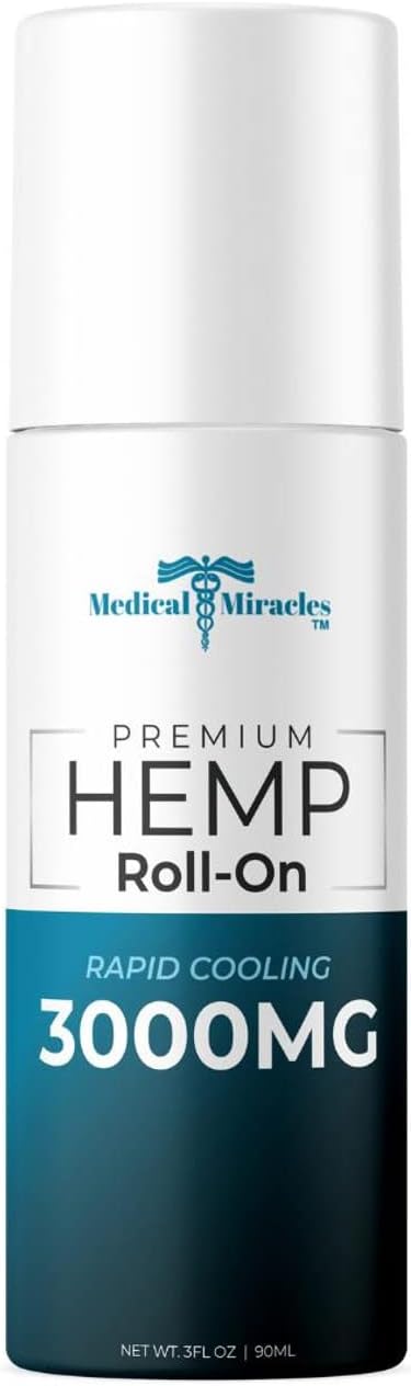 Medical Miracles New Hemp Oil Roll On - Ideal for Muscles, Hips, Joints, Neck, Back, Elbows, Fingers, Hands, and Knees (3000mg Roll-On)