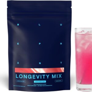 Blueprint Bryan Johnson Longevity Mix - Muscle Builder & Recovery Supplement - Promotes Focus and Balanced Mood - Magnesium, Creatine, L-Theanine, Glutathione & Vitamin C- 30 Servings, Blood Orange