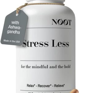 NOOT Stress Less - All Natural Stress & Anxiety Support, Adaptogen Mix with Ashwagandha and L-Theanine - Mood Support, Cortisol Supplements, Nootropics, Supplements for Women & Men, 60 Capsules