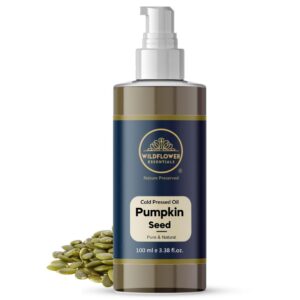 Pumpkin Seed Oil (Cucurbita pepo) 100% Natural Cold Pressed Carrier Oil for Hair, Skin, Massage, Nails | with Dispensing Pump 3.38 Fl Oz (100ml)