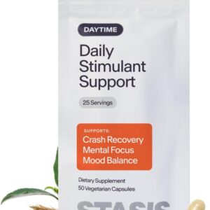 Stasis Daytime Energy & Focus Supplement for Men & Women with Vitamin D3, L Theanine, Ashwagandha & CoQ10, Cognitive Support Capsules for Morning Routines, Vegan, Non GMO, 25 Servings, 1 Month Supply