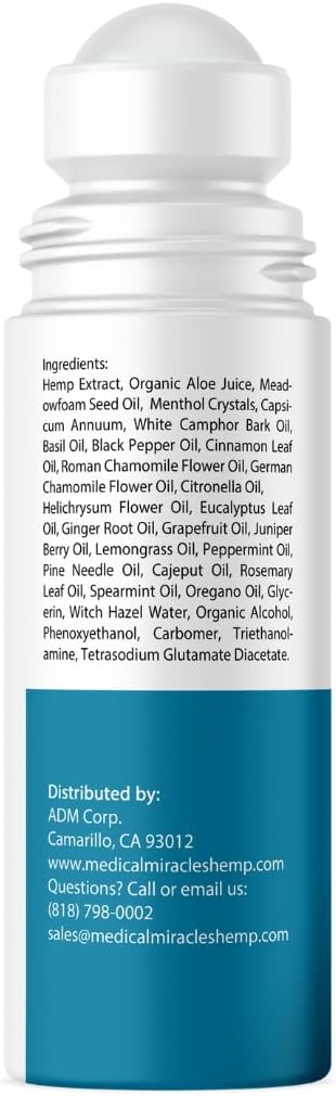Medical Miracles New Hemp Oil Roll On - Ideal for Muscles, Hips, Joints, Neck, Back, Elbows, Fingers, Hands, and Knees (3000mg Roll-On) - Image 2