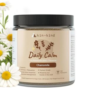 kin+kind Calm Power Supplement for Dogs and Cats – Natural Dog Calming and Cat Calming Support with Organic Chamomile, Thyme, Apple Pomace, Ginger & Coconut – Vet Formulated - Made in USA – 4 oz