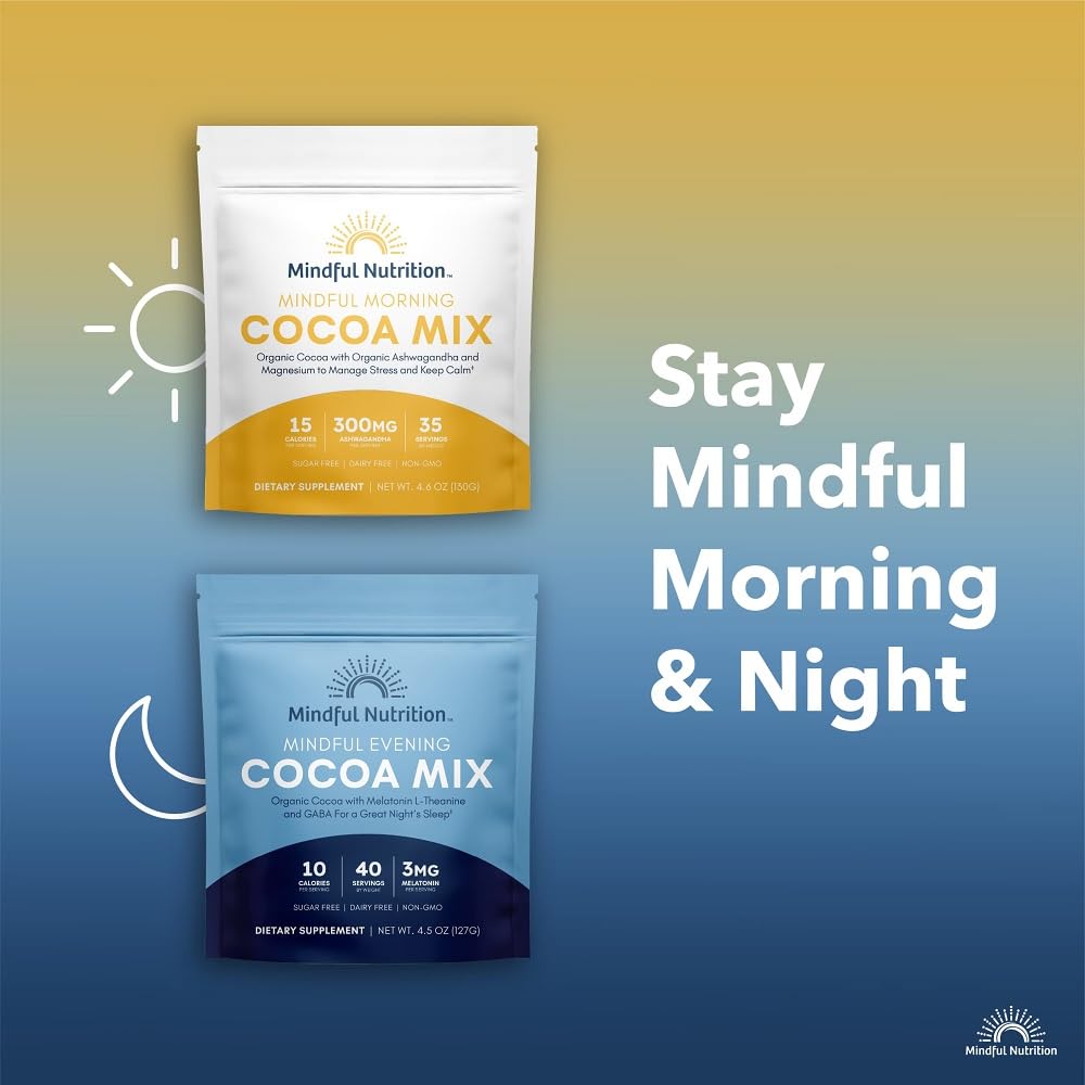 Mindful Evening Sugar Free Cocoa Mix Natural Sleep Aid, 40 Servings, Melatonin 3mg, L-Theanine, GABA Supplements, Natural Calm Sleep Support Stress Relief Calm Sleepy Cocoa Nighttime Hot Chocolate - Image 7