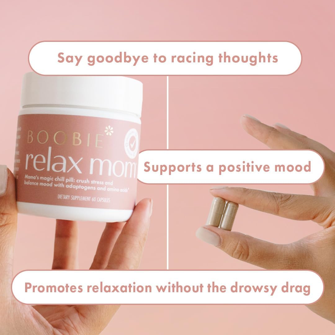 Boobie Relax Mom Pregnancy & Postpartum Stress Support for Women | Breastfeeding Friendly Calm Mood Supplement with Adaptogens | 60 Capsules - Image 4