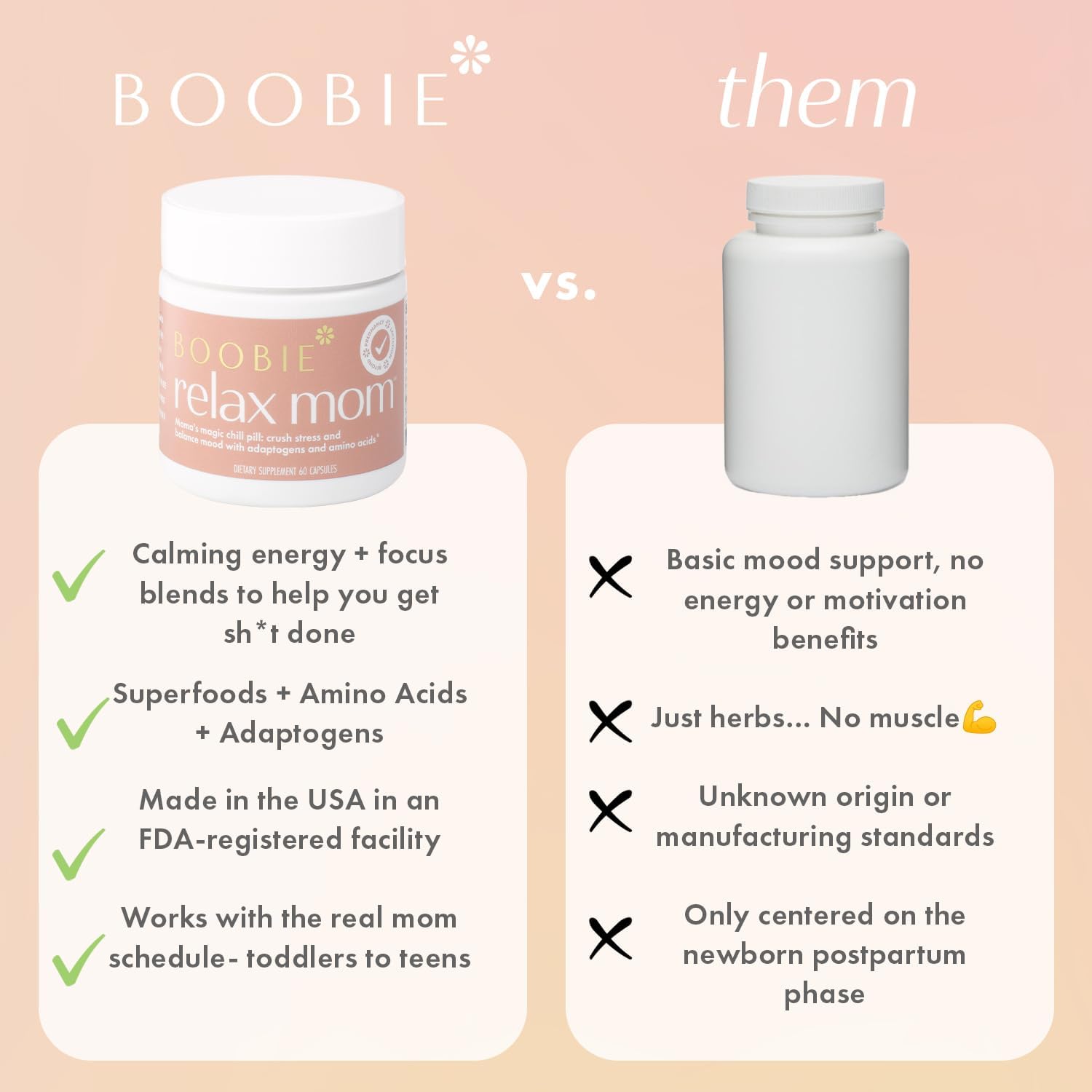 Boobie Relax Mom Pregnancy & Postpartum Stress Support for Women | Breastfeeding Friendly Calm Mood Supplement with Adaptogens | 60 Capsules - Image 2