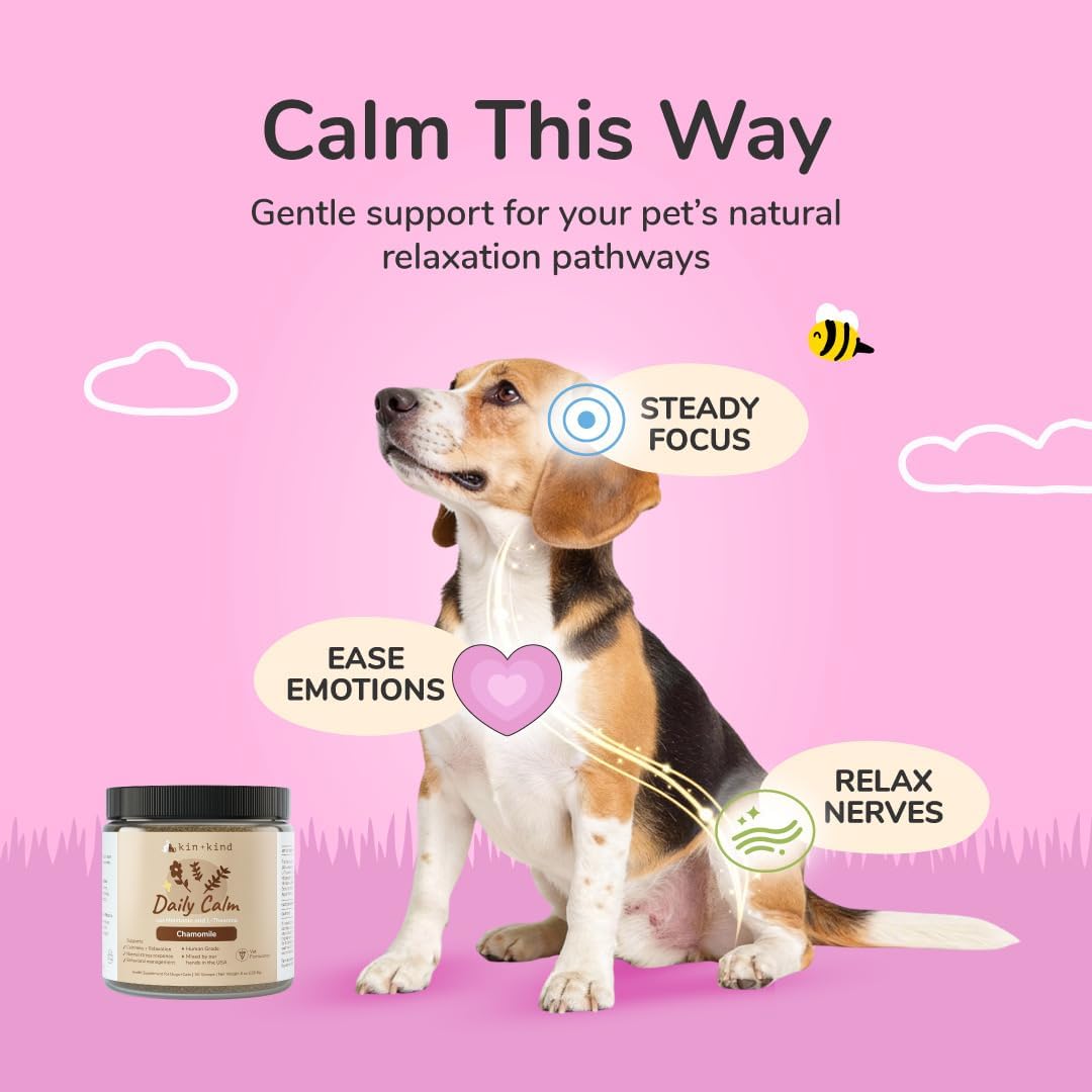 kin+kind Calm Power Supplement for Dogs and Cats – Natural Dog Calming and Cat Calming Support with Organic Chamomile, Thyme, Apple Pomace, Ginger & Coconut – Vet Formulated - Made in USA – 4 oz - Image 2