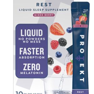 PROTEKT GABA L Theanine Supplement | Melatonin-Free Sleep Aid for Adults | Valerian Root for Night Support & Restful Sleep | GABA Calm Liquid Drink Mix for Adults | Mixed Berry, Pack of 10