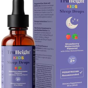 TruHeight Kids Sleep Tincture Ages 2+ (Watermelon Flavor) - Babies, Toddlers & Kids Natural Sleep Aid - Baby, Toddler, Child Melatonin 2 Year Old+ - Vitamin B6, Riboflavin, Zinc, Copper, Lemon Balm