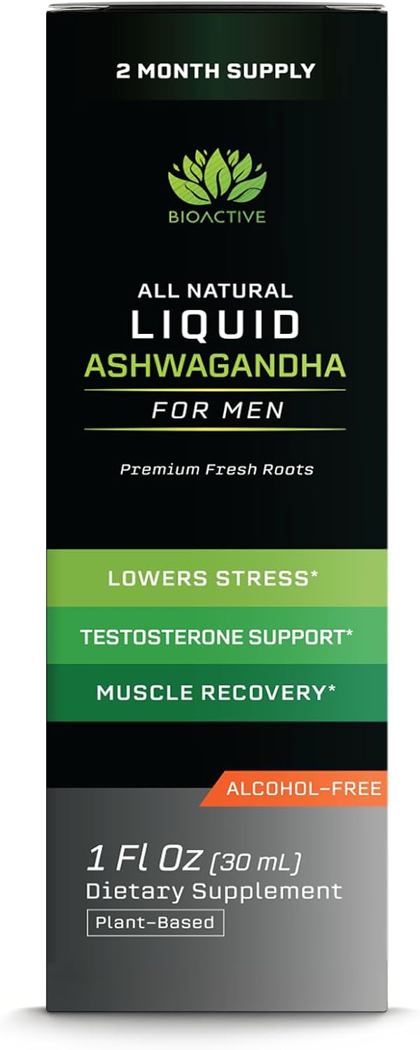 BIOACTIVE Liquid Ashwagandha Supplement Drops - Testosterone Booster For Men* - Adaptogen for Stress Support, Men’s Wellness - Organic, Vegetarian, Gluten Free, Non-GMO, 59 Servings (1 Oz, Unflavored) - Image 7