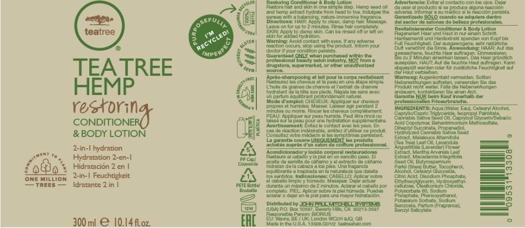 Tea Tree Hemp Restoring Conditioner & Body Lotion, 2-in-1 Hydration, For All Hair Types - Image 8