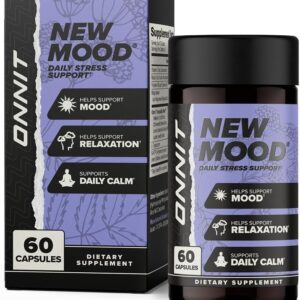 ONNIT New Mood Daily Stress Support Capsules, IGEN Non-GMO Tested Sleep and Mood Support Supplement for Men and Women, Daily Stress Management Capsules, 60 Count