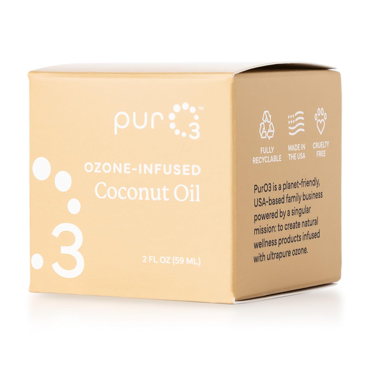 PurO3 Ozonated Coconut Oil – Pure, Natural, Organic Skincare for Face & Body – Oxygenated Healing Lotion, Moisturizer & Beauty Cream in a Glass Jar – O3 Therapy Salve, 2 oz - Image 3