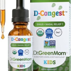 Dr. Green Mom D-Congest Kids - Organic Kids Sinus Support Drops | Drug-Free Herbal Supplement for Children's Stuffy Nose, Nasal & Respiratory Health | USDA Organic, Non-GMO