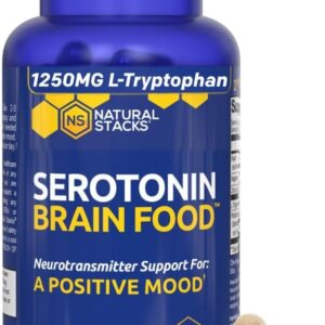 Serotonin Brain Food - 1250mg L-Tryptophan & 400mg Rhodiola Rosea Supplement - Mood Support Supplement for Stress Relief - Neurotransmitter Support with Magnesium Glycinate & Zinc - 60 Capsules