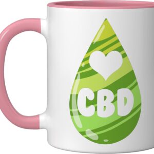 CBD Droplet Cute Hemp Oil Lover Cannabidiol Cannabis Gift Ceramic Mug, Pink/White