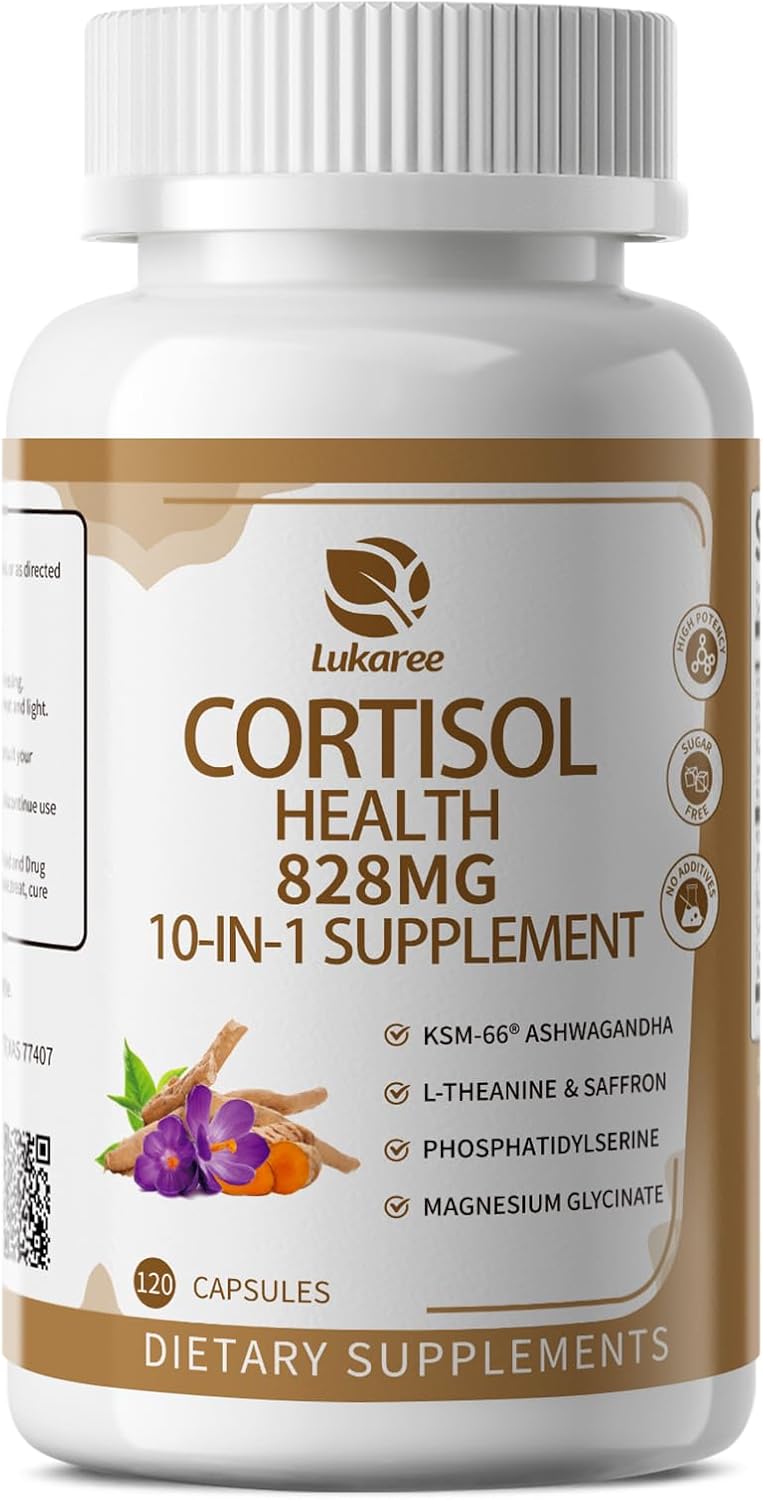 10-IN-1 Cortisol Supplements w/ KSM-66® Ashwagandha 300mg + L-Theanine 250mg, Magnesium Glycinate, Saffron, Phosphatidylserine, Turmeric & Vitamin C D3 B6 B5, For Women Men, 120 Capsules 60-Day Supply - Image 7